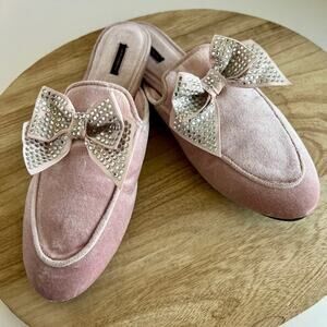 VS Y2K Pink Velour Velvet Bow Sequin Embellished Almond Toe Mules - 7